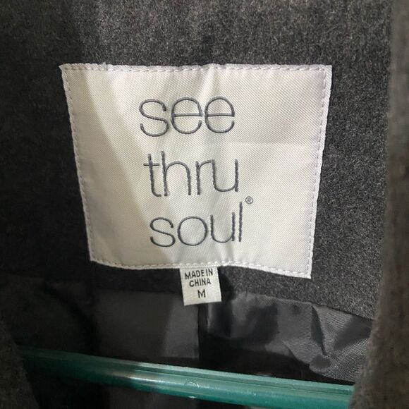 See Thru Soul Gray Peacoat Cropped Medium - Picture 3 of 7